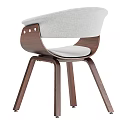 Modern Single Chair With Gray Linen Cushion Curved Backrest And Wooden Swivel Frame