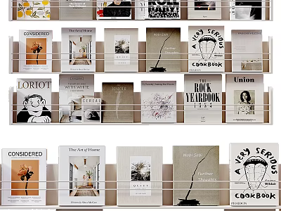Various Books Magazines Collection Displayed On Shelf With Diverse Cover Designs And Artistic Themes 3d model