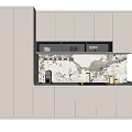 Modern Gray Kitchen Cabinets With Built In Design And Marble Countertop 3d model