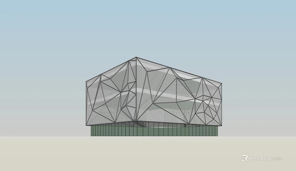 Modern Geometric Museum Building With Steel Frame Glass Facade And Unique Structure 3d model 