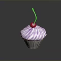 Delicious Cupcake With Purple Swirled Frosting And Red Cherry On Dark Surface