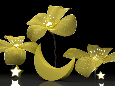 Yellow Flower Shaped Lights With Crescent Moon And Stars Photo Check-in Spot 3d model