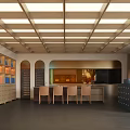 Modern Boutique Store Interior With Wooden Shelves Seating Area And Warm Lighting