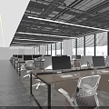 Modern Public Office Space With Open Layout Multiple Workstations Computers Large Windows And City View 3d model