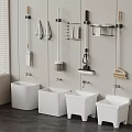 Practical Modern Cleaning Tools Storage Interior With White Buckets And Wall Mounted Racks 3d model