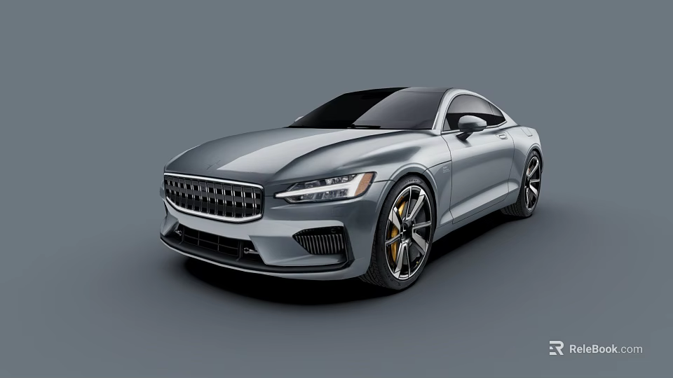 Silver Coupe with Sleek Design Modern Front Grille Black Alloy Wheels and Yellow Brake Calipers 3d model 