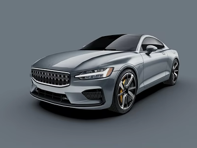 Silver Coupe with Sleek Design Modern Front Grille Black Alloy Wheels and Yellow Brake Calipers 3d model