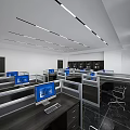 Modern Public Office Space With Cubicles Computers Large Windows And City View 3d model