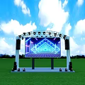 Outdoor Stage With Blue Laser Lights And Large Screen Displaying Geometric Patterns 3d model