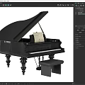 Elegant Black Grand Piano with Open Lid Sheet Music and Matching Bench
