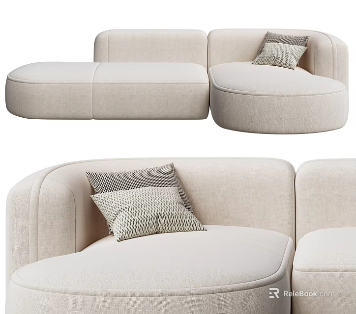 Modular Sectional Sofa Beige Curved Design with Textured Accent Pillows for Modern Living Room 3d model 