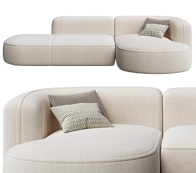 Modular Sectional Sofa Beige Curved Design with Textured Accent Pillows for Modern Living Room 3d model