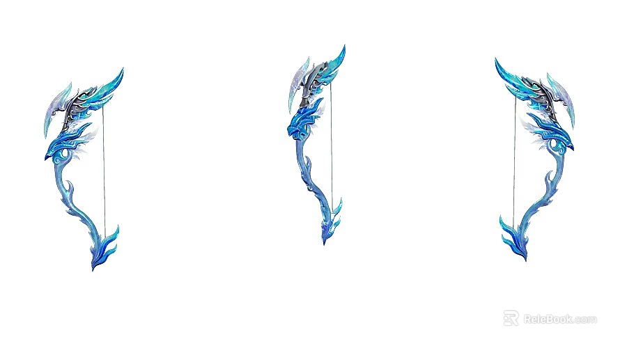 Blue Fantasy Bow Weapon With Decorative Feathers And Streamlined Design Details 3d model 