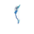 Blue Fantasy Bow Weapon With Decorative Feathers And Streamlined Design Details