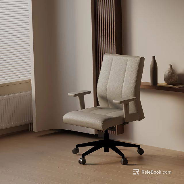 Ergonomic Beige Office Chair With Adjustable Arms And Swivel Base 3d model 