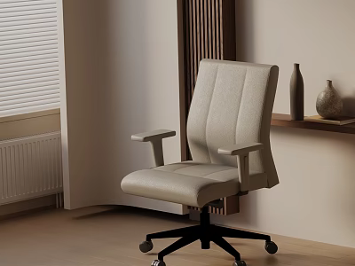 Ergonomic Beige Office Chair With Adjustable Arms And Swivel Base 3d model