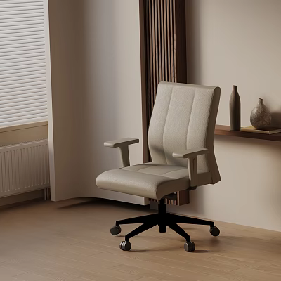 Ergonomic Beige Office Chair With Adjustable Arms And Swivel Base 3d model