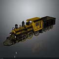 Yellow Steam Train Model With Black Cargo Car And Details On Gray Background