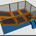 Colorful Trampoline Playground Equipment With Yellow Frame Orange Mat Safety Net And Staircase