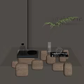 Modern Glass Top Coffee Table With Wooden Legs Decorative Accessories And Green Plant