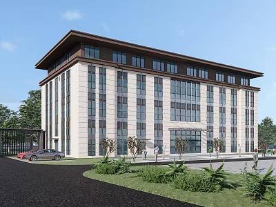 Modern Office Building With Light Colored Facade Landscaped Garden And Spacious Entrance 3d model