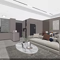 Modern Living Dining Room Interior With Beige Sofa Dining Table Area Rug And Large Windows