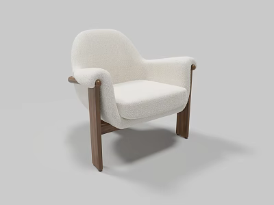 Modern White Upholstered Armchair With Wooden Armrests And Legs And Curved Backrest 3d model