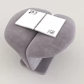 Gray Padded Stool with Unique Curved Design and Open Notebook on Top
