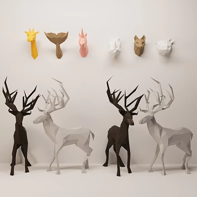 Colorful Geometric Animal Head Wall Decor with Modern Design for Home Decoration 3d model