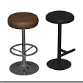 Leather Upholstered Brown And Black Bar Stools With Silver Metal Cross Base And Black Base