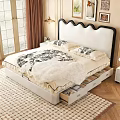 Elegant Double Bed With Scalloped Headboard Storage Drawers And Faux Fur Throw In Modern Bedroom