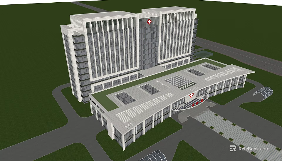 Modern Hospital Building Exterior Design With Medical Facility Architectural Structure 3d model 