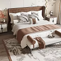 Elegant Modern Double Bed Interior With Upholstered Headboard Bedside Tables Decorative Pillows And Bed Bench 3d model