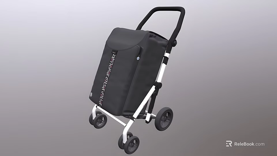 Black Fabric Storage Basket With White Frame Wheels And Handle For Portable Storage 3d model 