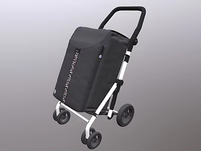 Black Fabric Storage Basket With White Frame Wheels And Handle For Portable Storage 3d model