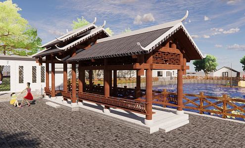 Scenic Area Ancient Building Pavilion Ancient Building Cool Promenade 3d model