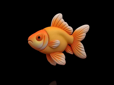 Orange and White Goldfish 3D Model with Fins and Tail on Black Background 3d model