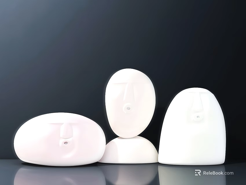 Three White Carved Sculptures With Various Shapes Smooth Surface And Dark Background 3d model 