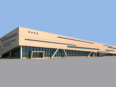 Modern Commercial Building Exterior With Glass Curtain Walls And Geometric Design 3d model