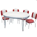 Stylish Dining Table Set With Red Upholstered Seats Round Tables Booth Sofas And Square Tables 3d model