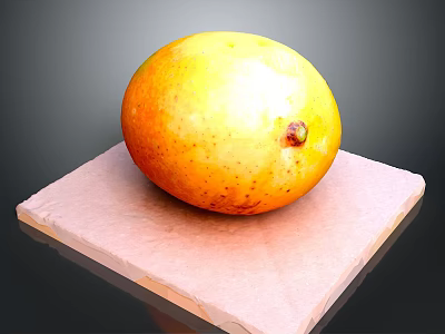 Juicy Ripe Yellow Mango Placed On Pink Mat Against Dark Background 3d model