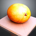 Juicy Ripe Yellow Mango Placed On Pink Mat Against Dark Background
