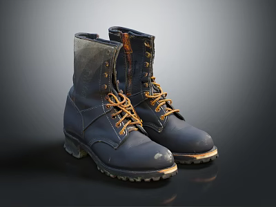 Durable Leather Work Boots With Yellow Laces And Thick Rubber Soles 3d model