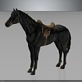 Detailed Dark Green Horse Sculpture with Black Mane Brown Saddle on Gray Background