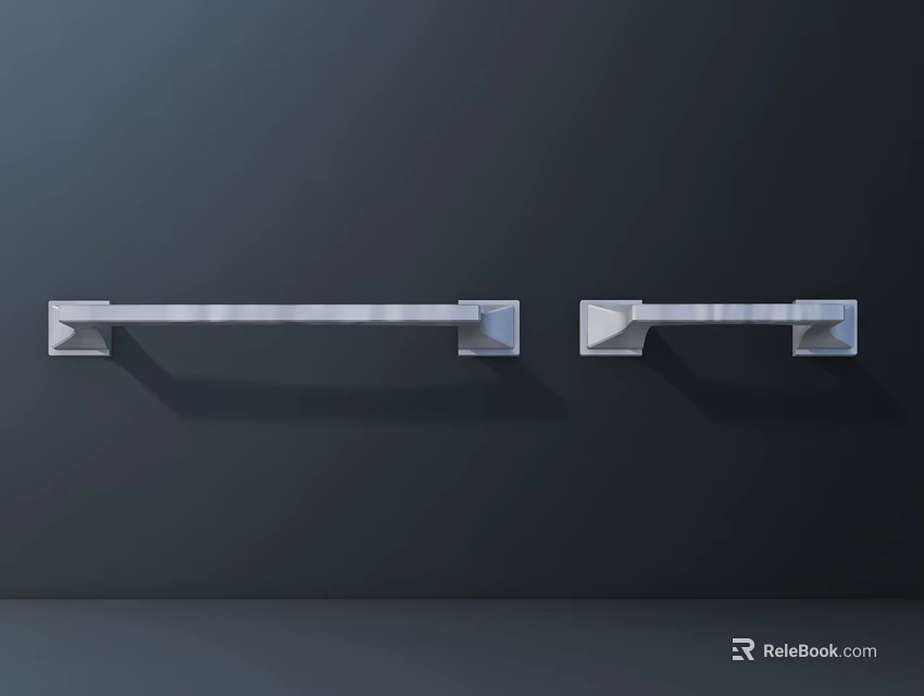 Two Silver Elongated Wall Mounted Faucets On Dark Modern Minimalist Wall 3d model 