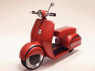 Red Vintage Scooter with Classic Design Chrome Accents and Sleek Body 3d model