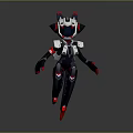 Mechanical Robot Character With White Black Red Design Blue Eyes And Walking Pose