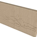 Zen Style Sofa Background Wall With Wooden Slats And Mountain Pattern 3d model