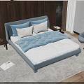 Modern Bedroom Double Bed With Blue Quilt White Pillows Nightstand Chair Rug And Sea View