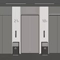 Modern Elevator Lobby With Metallic Doors Floor Numbers 21F 10F And Trash Bins